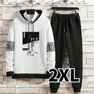  セットアップ メンズ 部屋着 2XL ユニセックス ペア 韓国 白黒 (スウェット)