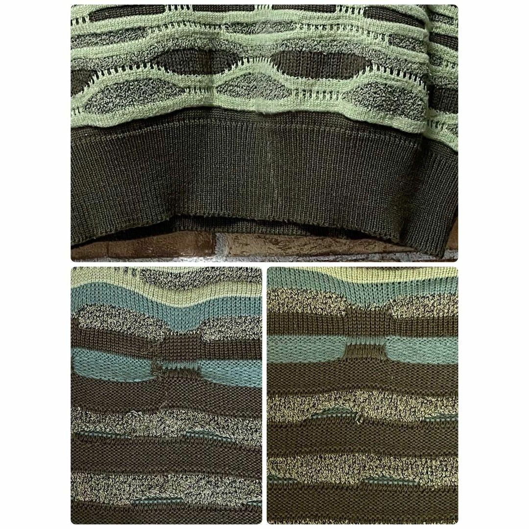 ヴィンテージ　3Dニット　セーター　立体編み　グリーン　レアデザイン　M メンズのトップス(ニット/セーター)の商品写真