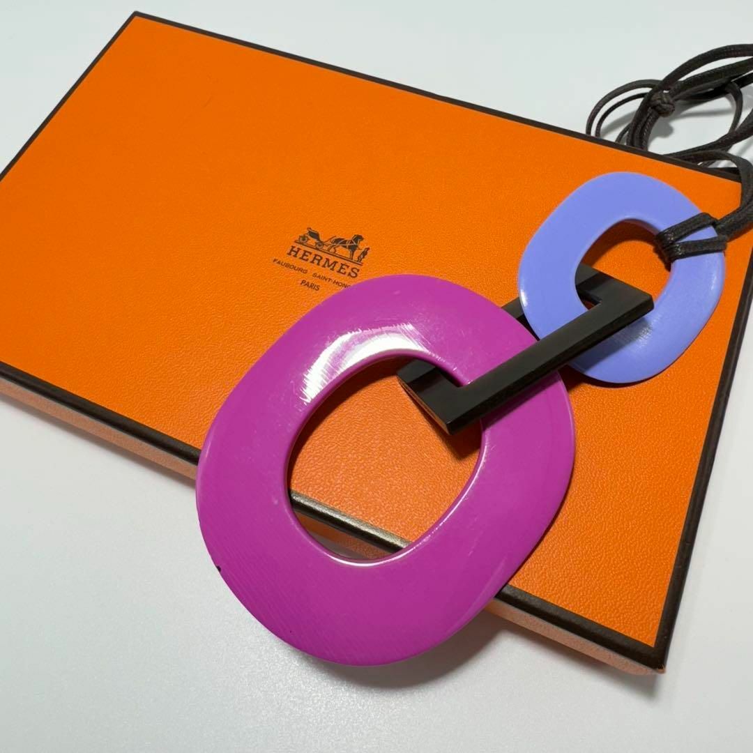 箱あり】HERMES バッファローホーン ネックレス ピンク パープル 箱あり】HERMES バッファローホーン ネックレス ピンク パープル