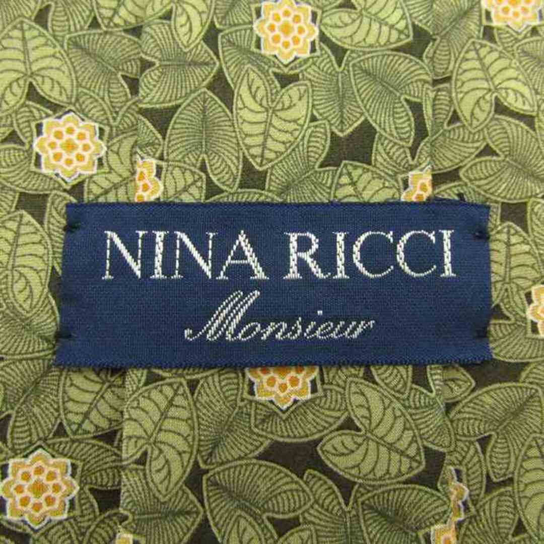 NINA RICCI(ニナリッチ)のニナリッチ ブランド ネクタイ 総柄 リーフ柄 花柄 シルク PO  メンズ カーキ NINA RICCI メンズのファッション小物(ネクタイ)の商品写真