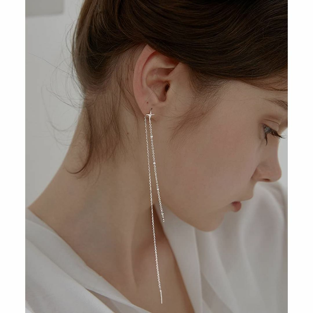 【色: A-シルバー】SLUYNZ 925スターリングシルバー スター ロングダ レディースのアクセサリー(その他)の商品写真