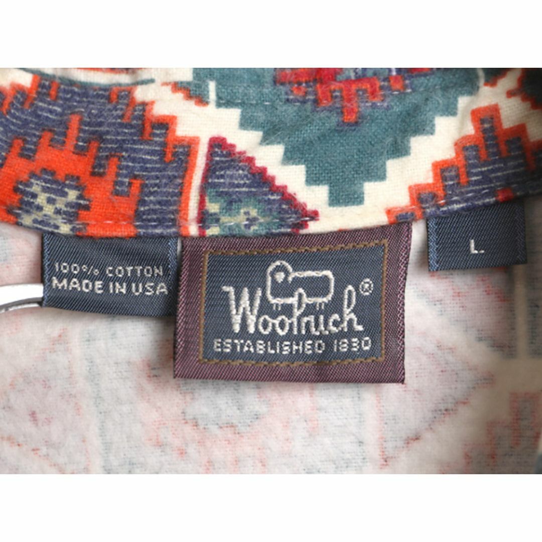 WOOLRICH(ウールリッチ)の90s USA製 ウールリッチ ネイティブ プリント フランネル シャツ レディース L 90年代 オールド Woolrich ネルシャツ 長袖シャツ コットン レディースのトップス(シャツ/ブラウス(長袖/七分))の商品写真