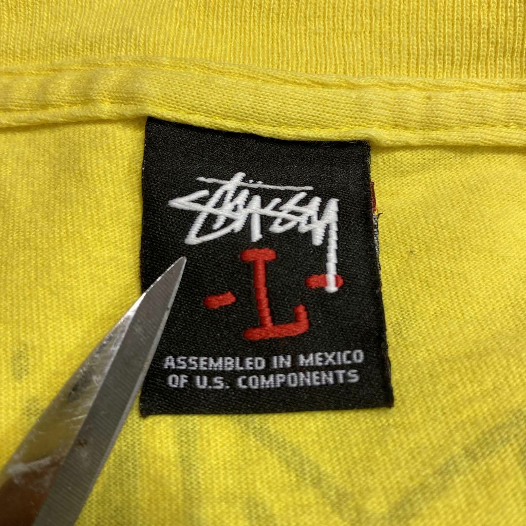 STUSSY(ステューシー)の【メキシコ製、光化学】stussy両面プリントロゴ古着ストリート黄　L 00s メンズのトップス(Tシャツ/カットソー(半袖/袖なし))の商品写真