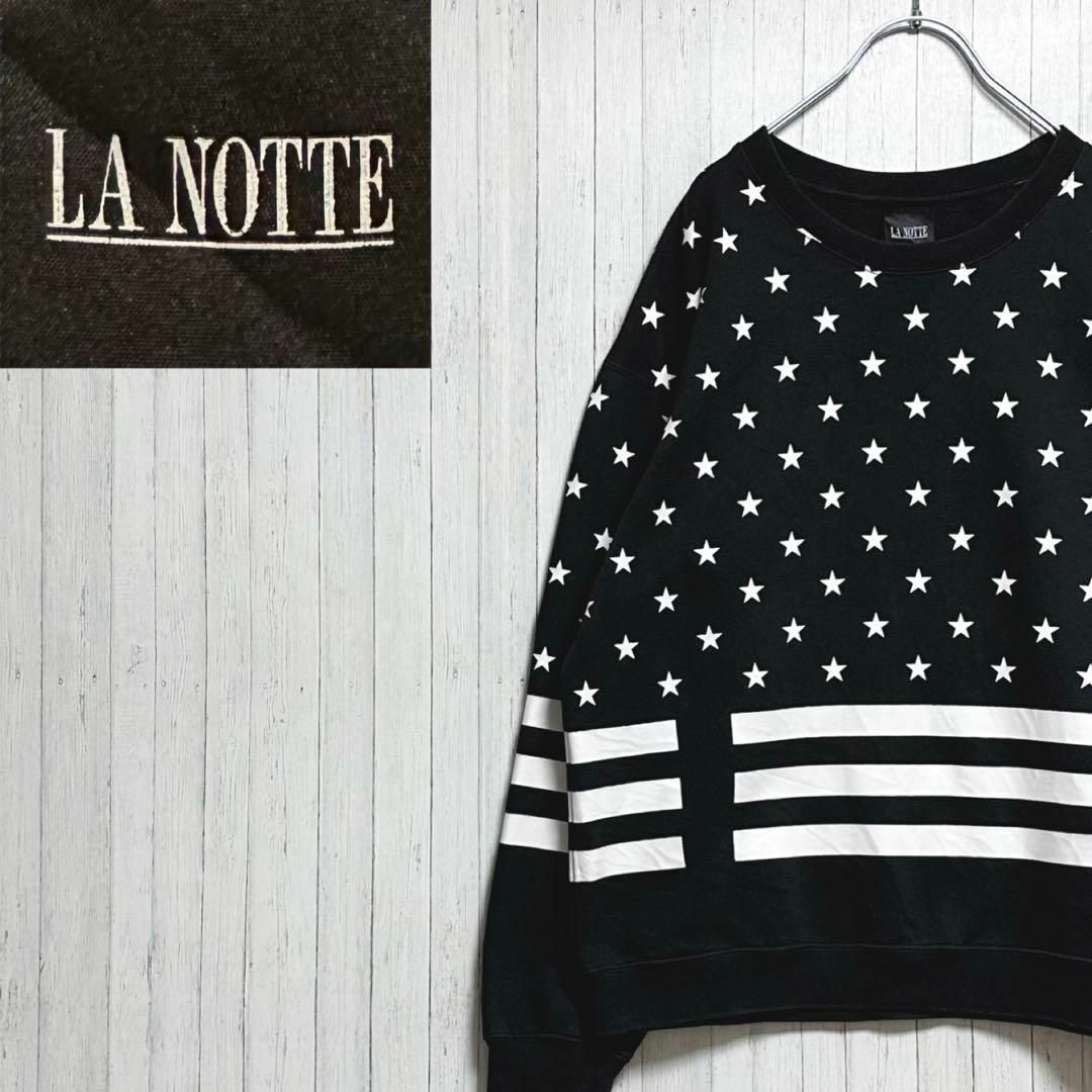 LANOTTE スウェット　スター　黒　ブラック　総柄　ビッグシルエット　L メンズのトップス(スウェット)の商品写真