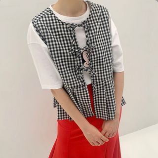 NUGU完売商品！✨check flared ribbon vest(ベスト/ジレ)