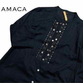 アマカ(AMACA)の【美品】AMACA アマカ　3wayビーズビジュー刺繍ブラウス 38 三陽商会(シャツ/ブラウス(長袖/七分))