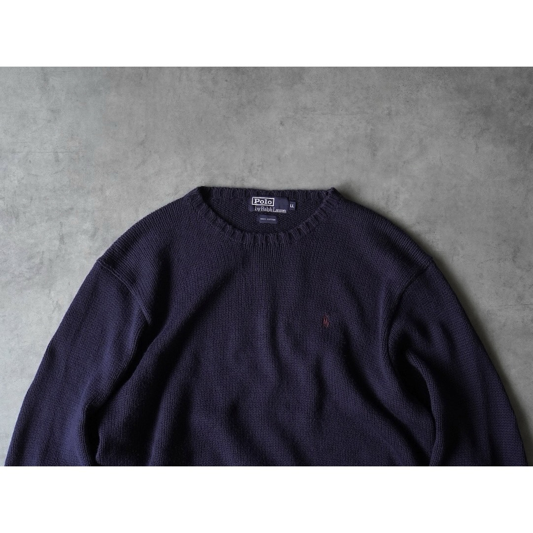 POLO RALPH LAUREN(ポロラルフローレン)の90s Ralph Lauren クルーネック コットンニット ネイビー メンズのトップス(ニット/セーター)の商品写真