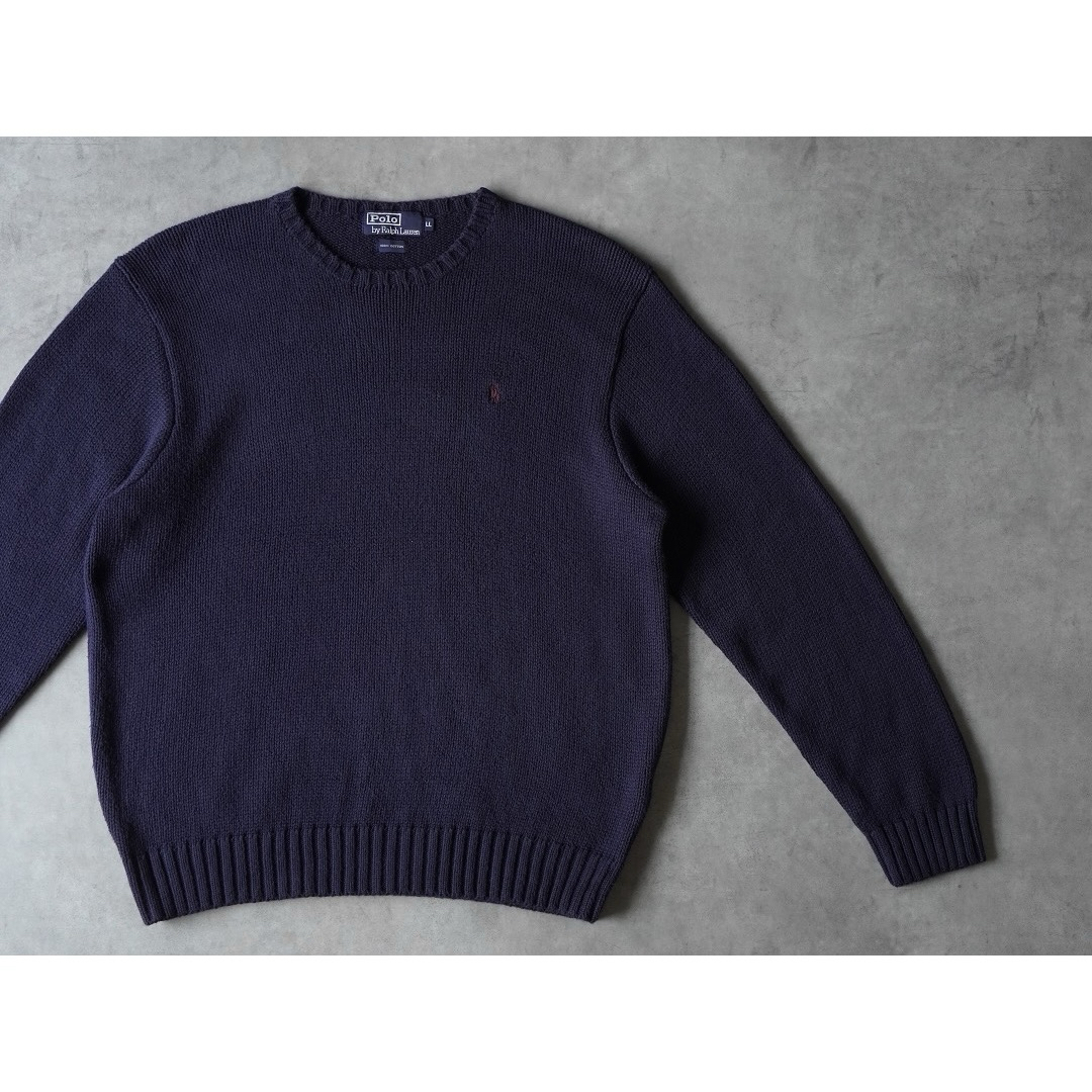 POLO RALPH LAUREN(ポロラルフローレン)の90s Ralph Lauren クルーネック コットンニット ネイビー メンズのトップス(ニット/セーター)の商品写真