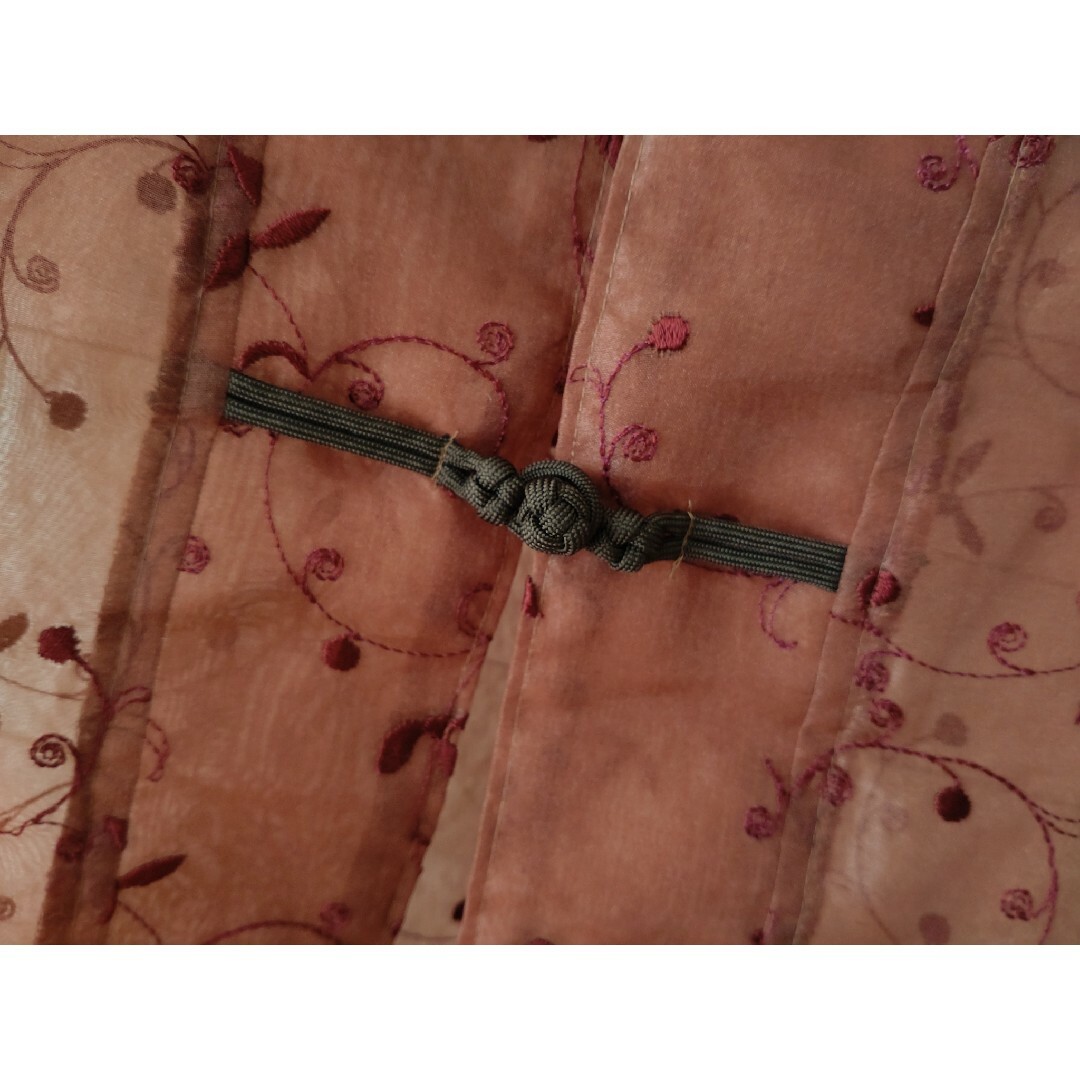used　チャイナボタン　チャイナブラウス　刺繍　シースルー　茶色　ブラウン レディースのトップス(シャツ/ブラウス(半袖/袖なし))の商品写真