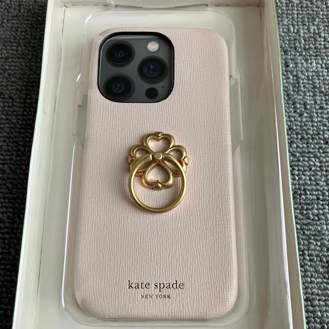 kate spade new york(ケイトスペードニューヨーク)の新品　ケイトスペード　iPhone14pro  桜色ピンクレザー　リングスタンド スマホ/家電/カメラのスマホアクセサリー(iPhoneケース)の商品写真