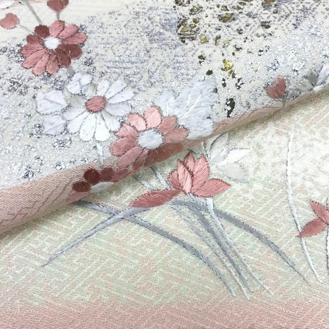 付下げ 花の刺繍 金銀彩 紗綾形紋様 ピンク 着物 RK-1102 レディースの水着/浴衣(着物)の商品写真