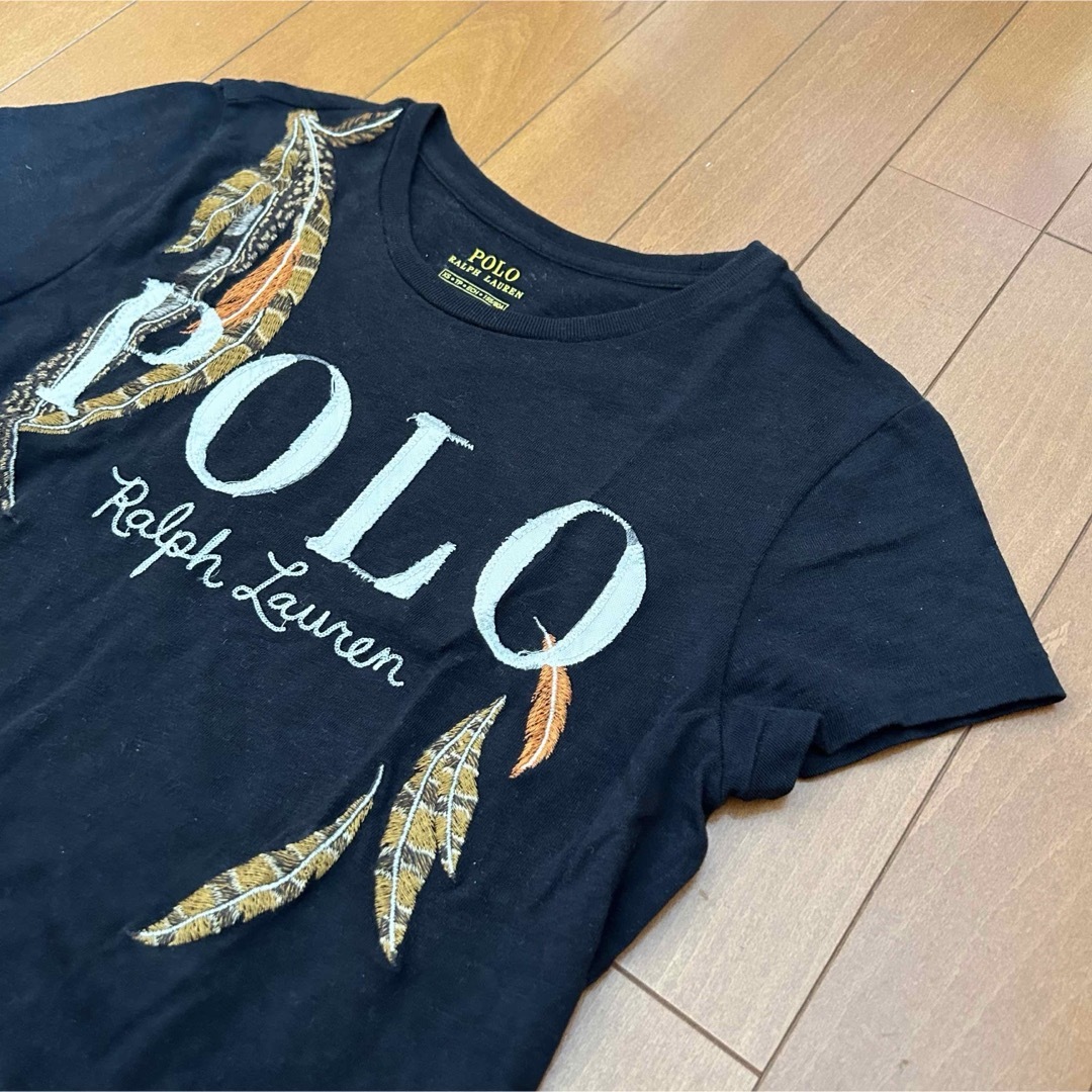 Ralph Lauren(ラルフローレン)の古着 90s POLO Ralph Lauren デカロゴ刺繍Tシャツ ブラック レディースのトップス(Tシャツ(半袖/袖なし))の商品写真