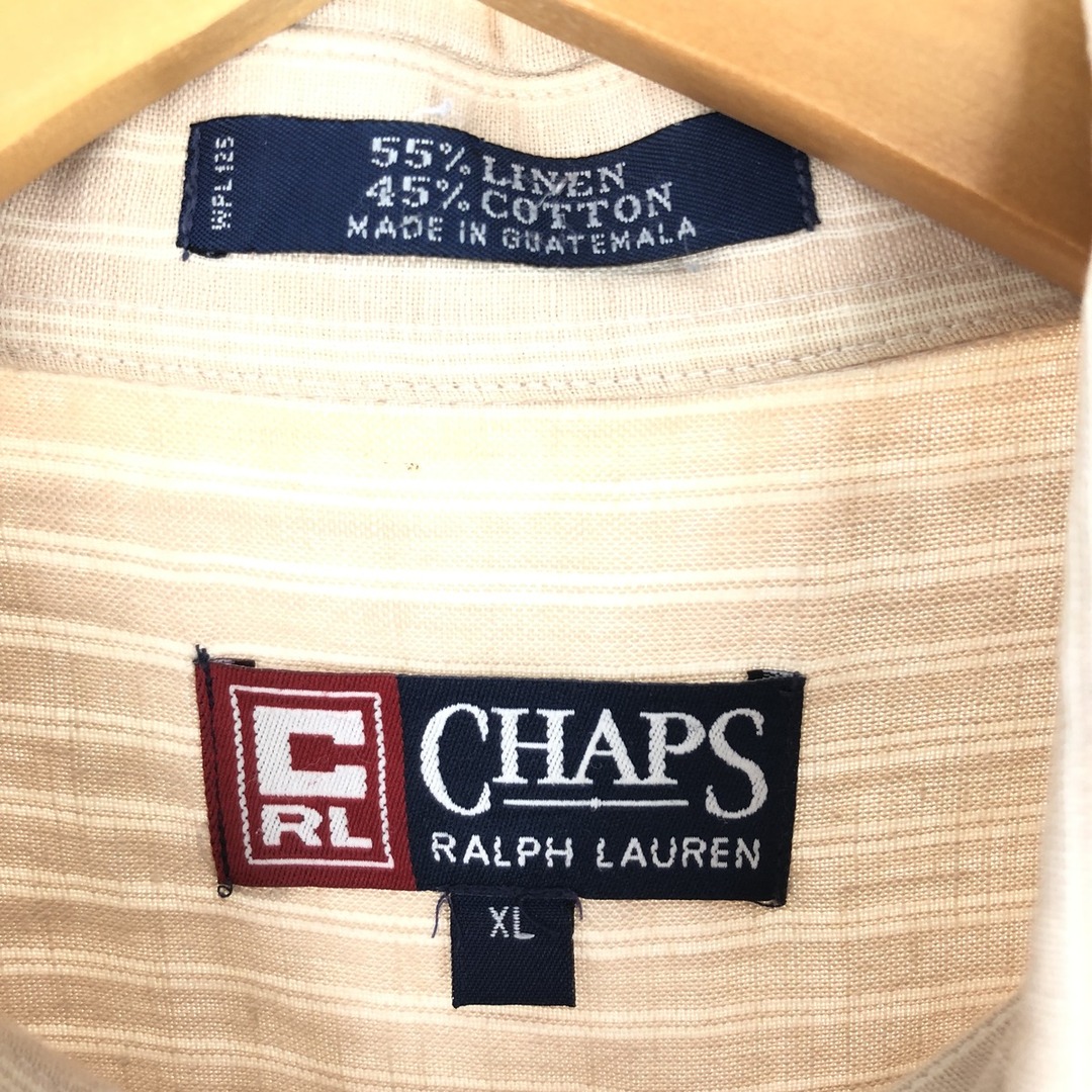 Ralph Lauren(ラルフローレン)の古着 90年代 ラルフローレン Ralph Lauren CHAPS チャップス ストライプ柄 半袖 コットン×リネン ボタンダウンシャツ メンズXL ヴィンテージ /eaa446589 メンズのトップス(シャツ)の商品写真