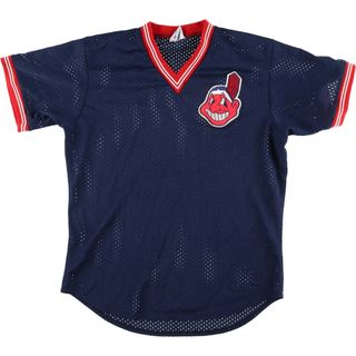 古着 90年代 マジェスティック MAJESTIC MLB CLEVELAND INDIANS クリーブランドインディアンス Vネック ゲームシャツ ベースボールシャツ USA製 メンズXL ヴィンテージ /eaa442292(Tシャツ/カットソー(半袖/袖なし))