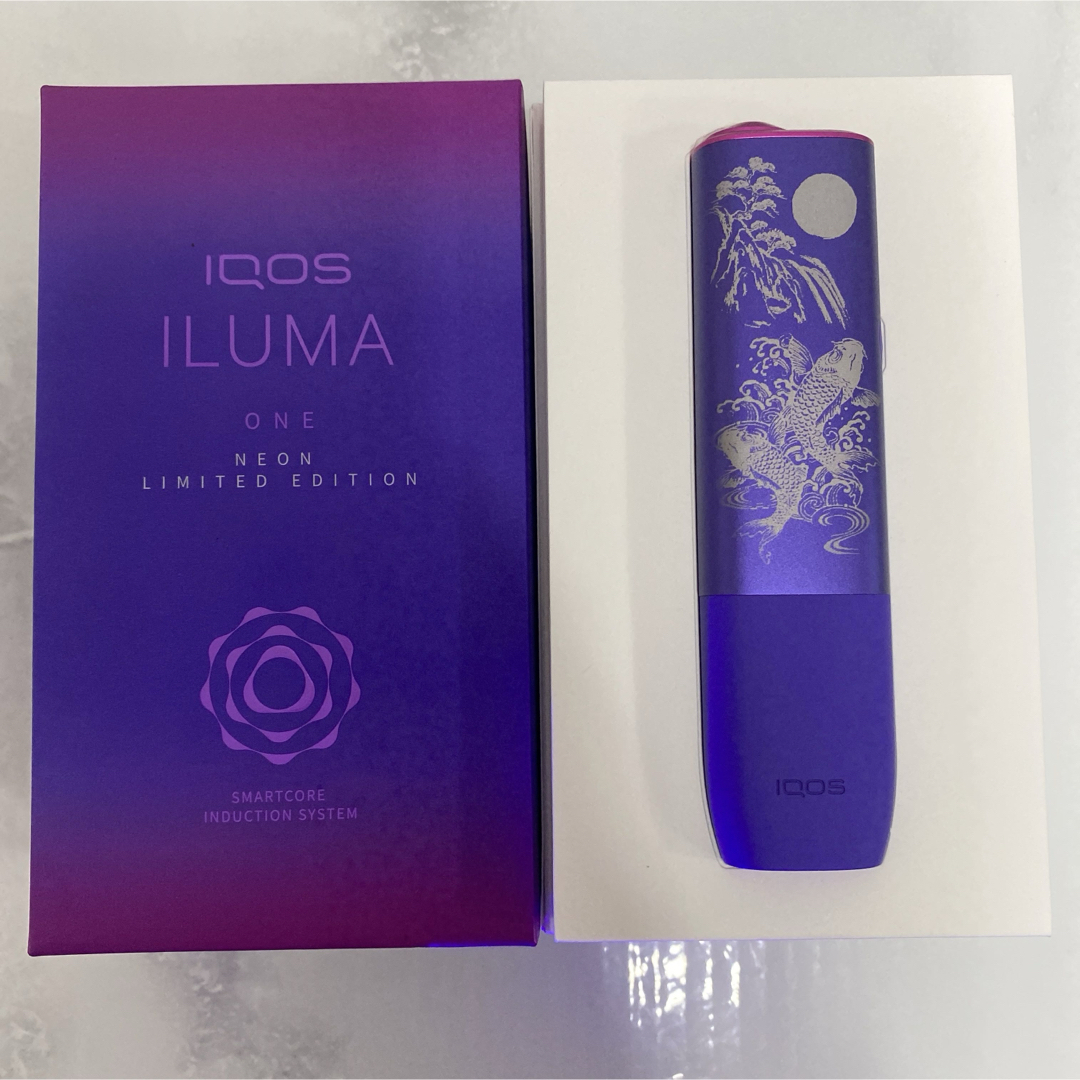 IQOS(アイコス)のiQOS ILUMA ONE イルマ ワン レーザー加工 鯉 滝登り 水墨画 紫 メンズのファッション小物(タバコグッズ)の商品写真
