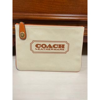 コーチ(COACH)のコーチ クラッチバッグ CD699G アイボリー ブラウン キャンバス レザー(ポーチ)