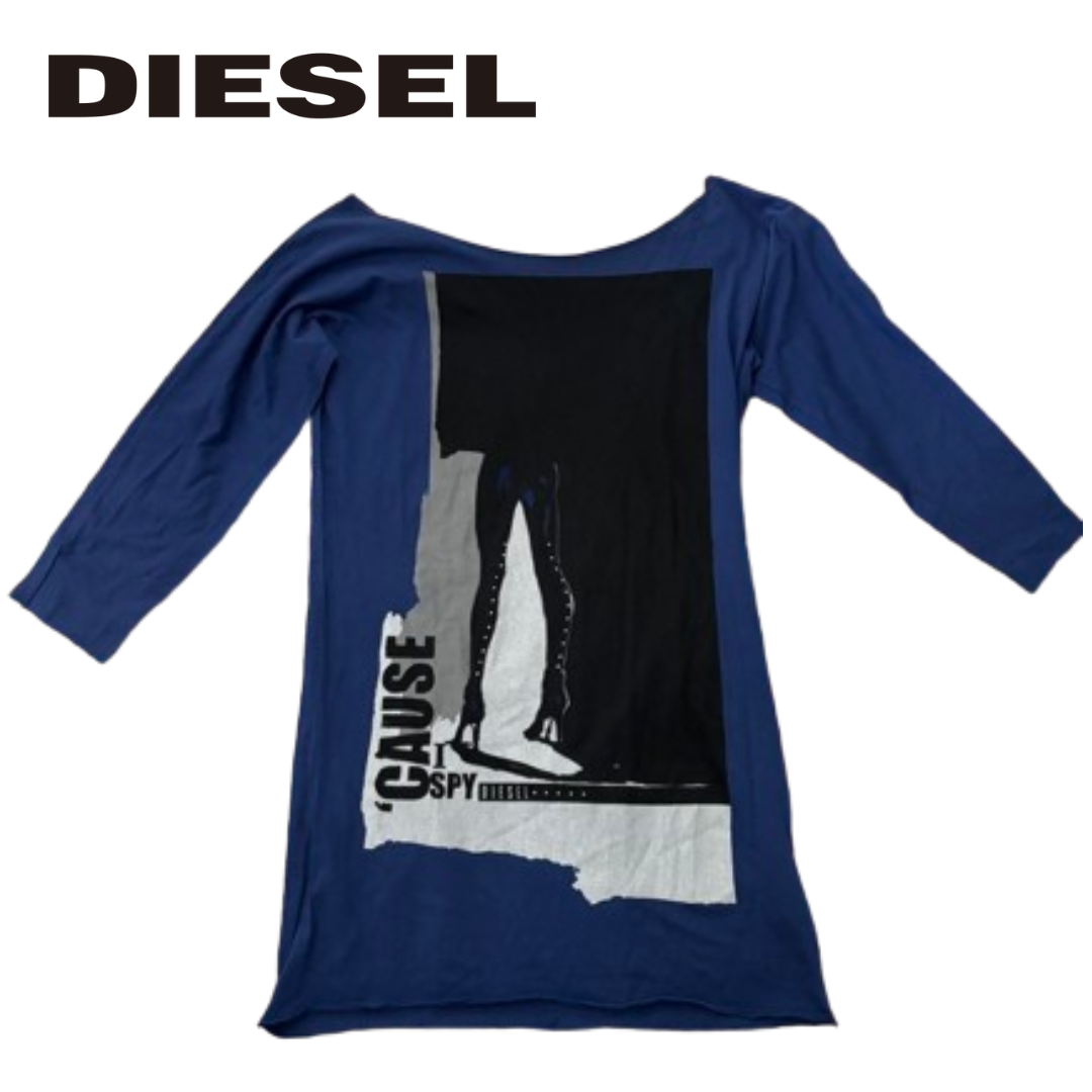 DIESEL(ディーゼル)の【最終値下げ】DIESEL ディーゼル レディース Tシャツ 七分袖 青 古着 レディースのトップス(カットソー(長袖/七分))の商品写真