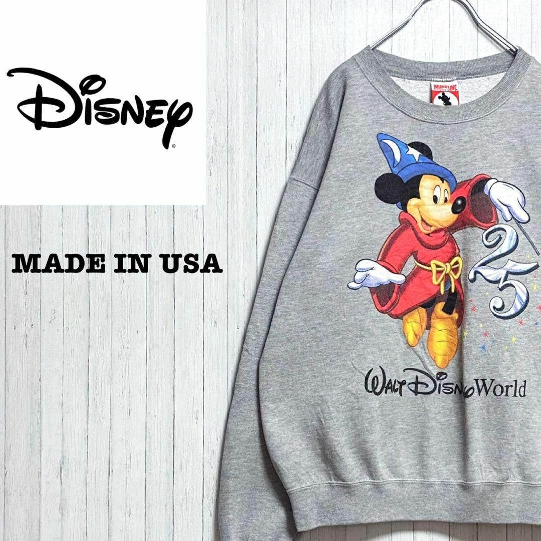 Disney(ディズニー)のディズニー　USA製　スウェット　ビッグプリント　ミッキーマウス　グレー　M メンズのトップス(スウェット)の商品写真