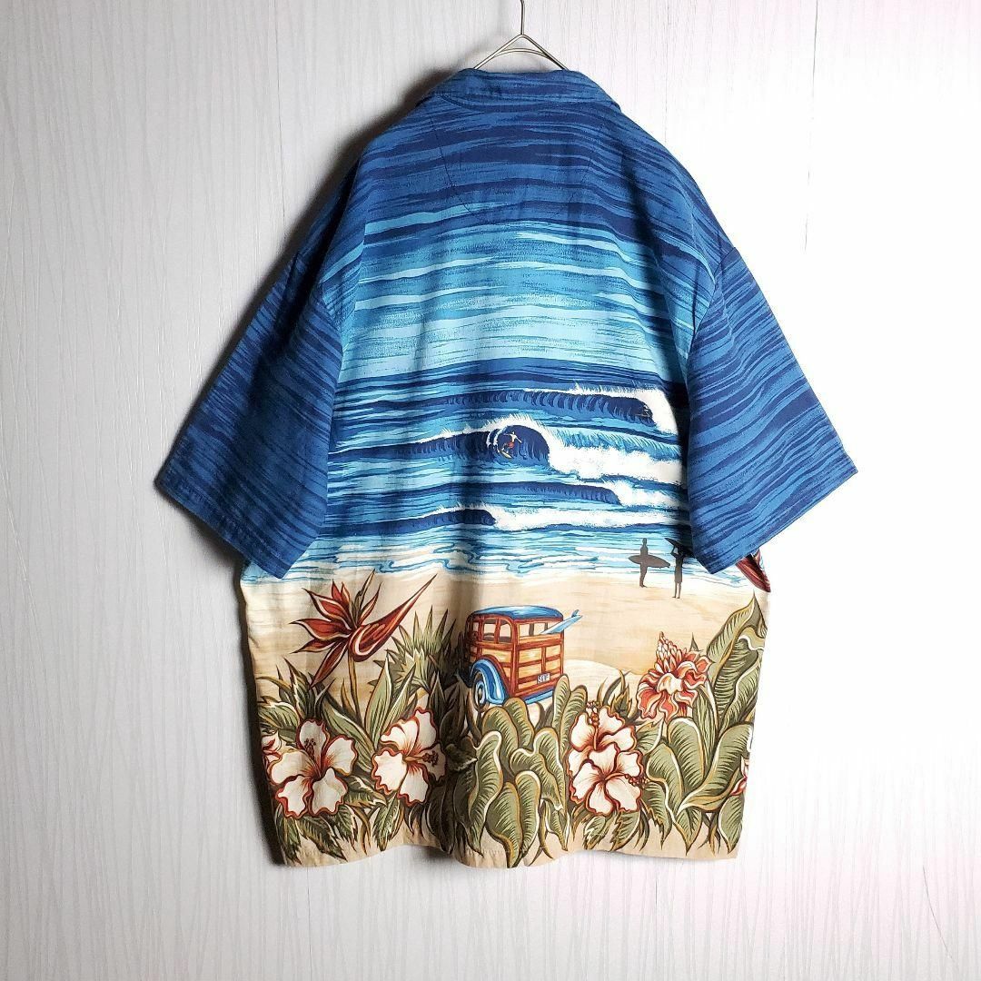 VINTAGE(ヴィンテージ)のアロハシャツ 総柄 オープンカラー ホリゾンタルパターン ハワイ製 L 古着 メンズのトップス(シャツ)の商品写真