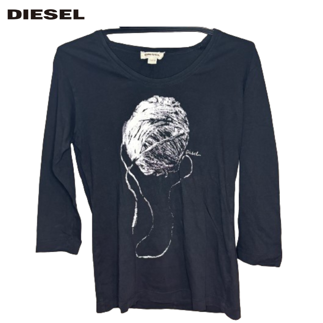 DIESEL(ディーゼル)の最終値下 DIESEL ディーゼル レディース Tシャツ 七分 黒 XS 穴あり レディースのトップス(Tシャツ(長袖/七分))の商品写真