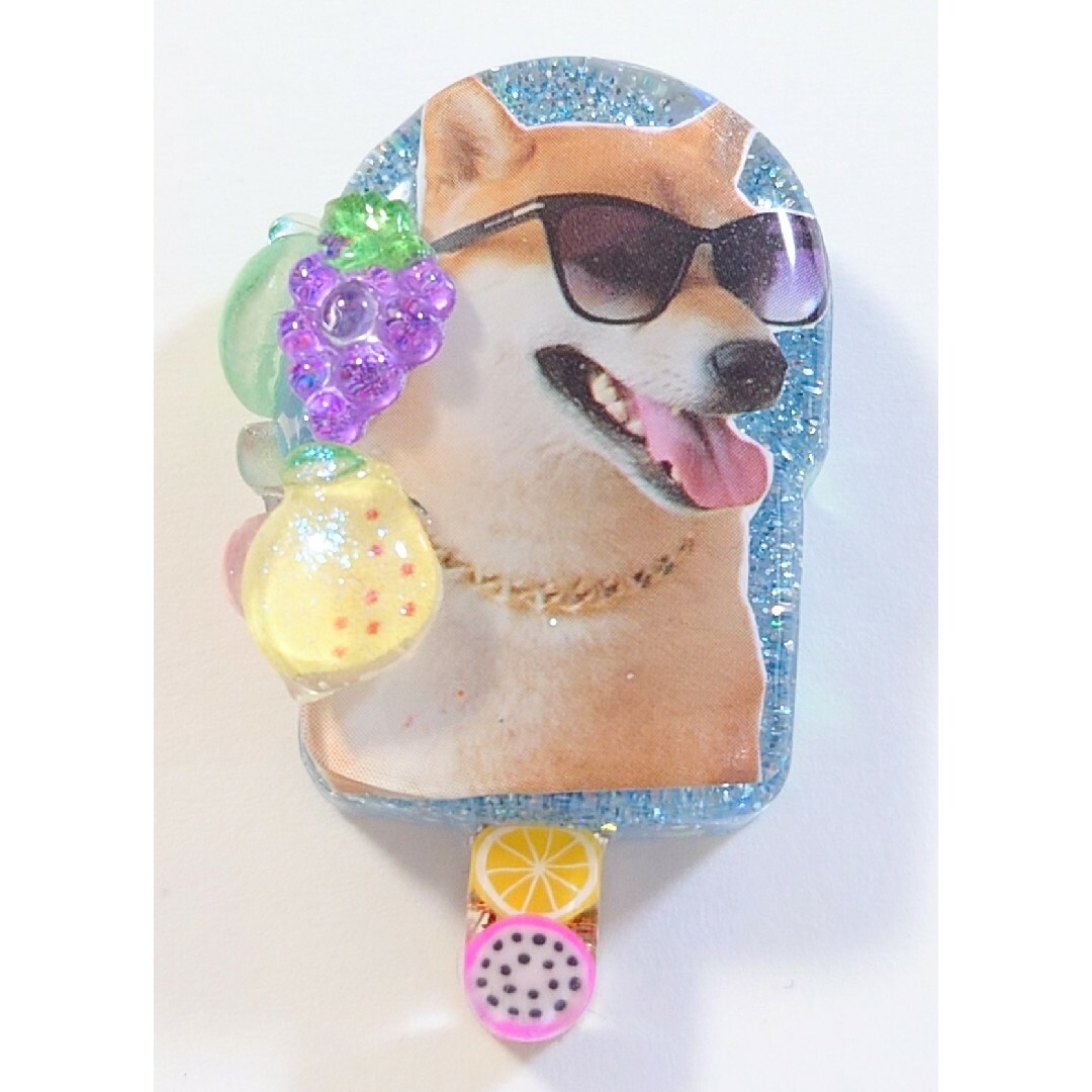柴犬♥アイスキャンディフルーツ大好きレジンヘアゴム♥　　柴犬　　　犬 ハンドメイドのアクセサリー(ヘアアクセサリー)の商品写真