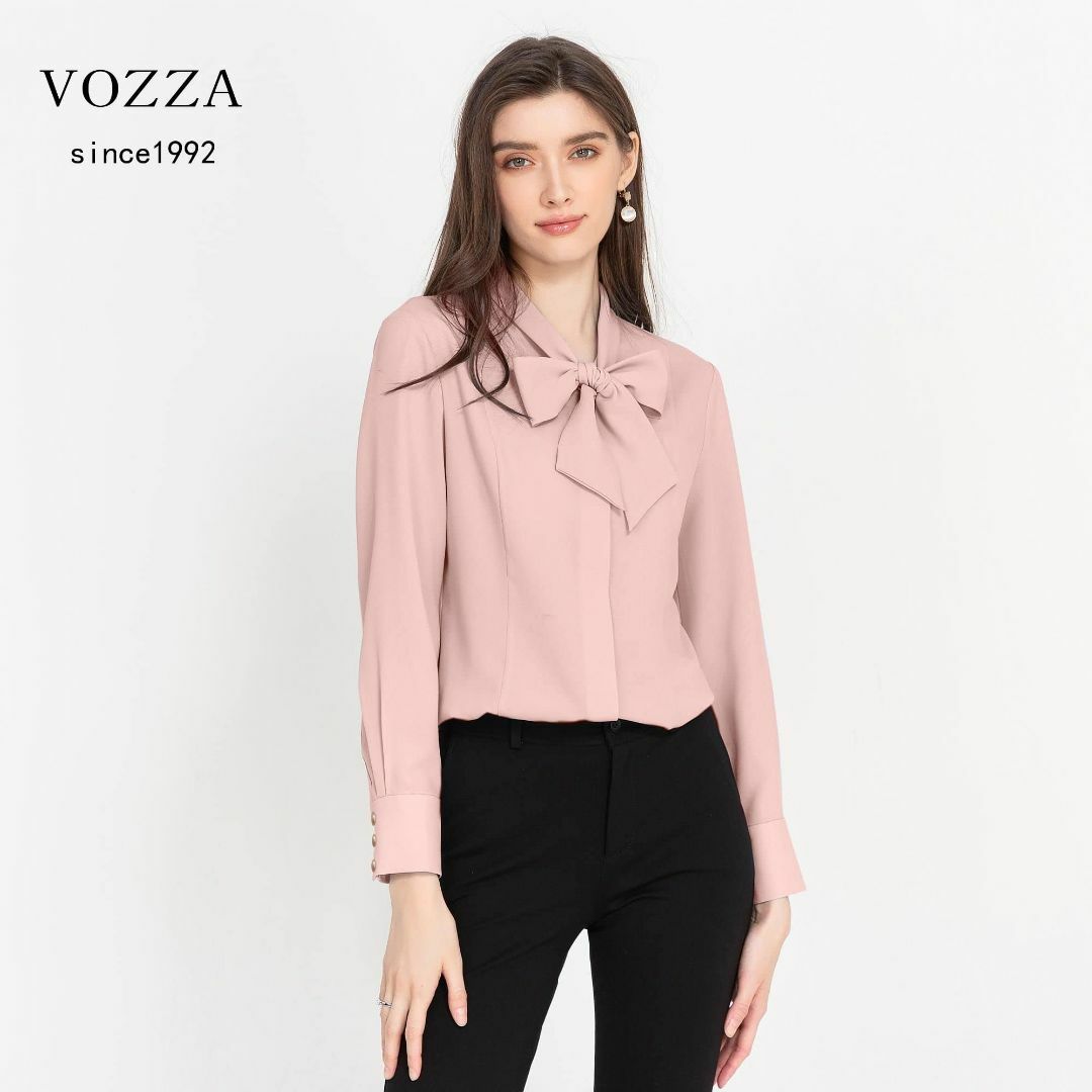 [VOZZA] シャツ ブラウス レディース シフォン リボンタイ 長袖 開襟  レディースのファッション小物(その他)の商品写真