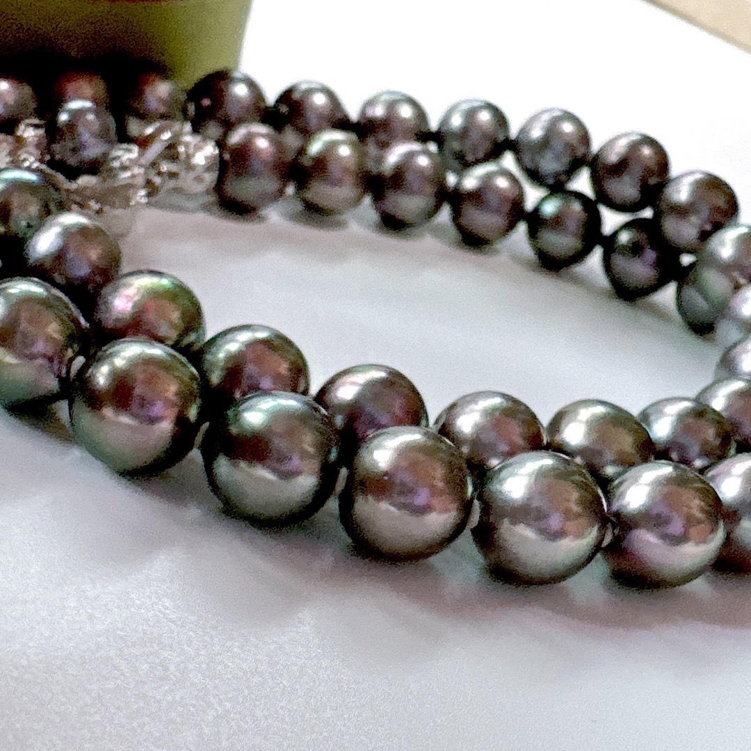 本真珠　あこやパール　大粒8.3mm～　グレーブルー　ネックレス&数珠　セット レディースのアクセサリー(ネックレス)の商品写真