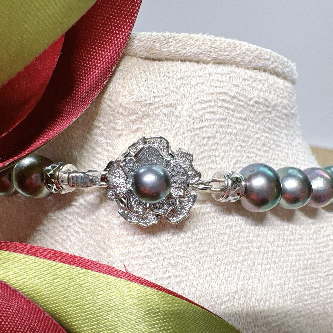 本真珠　あこやパール　大粒8.3mm～　グレーブルー　ネックレス&数珠　セット レディースのアクセサリー(ネックレス)の商品写真