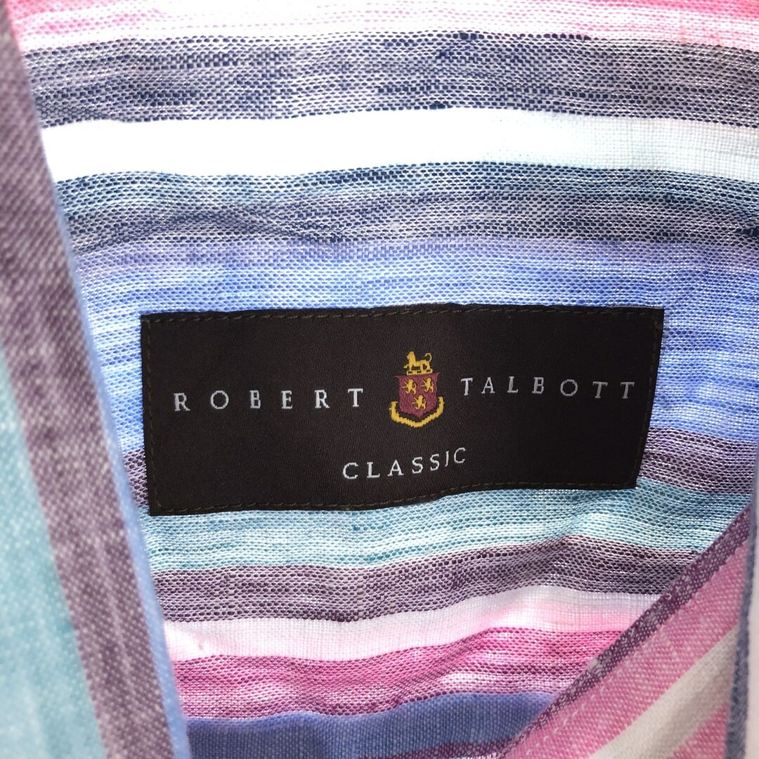 古着 ROBERT TALBOTT マルチストライプ 半袖 リネン ボタンダウンシャツ メンズL /eaa446567 メンズのトップス(シャツ)の商品写真