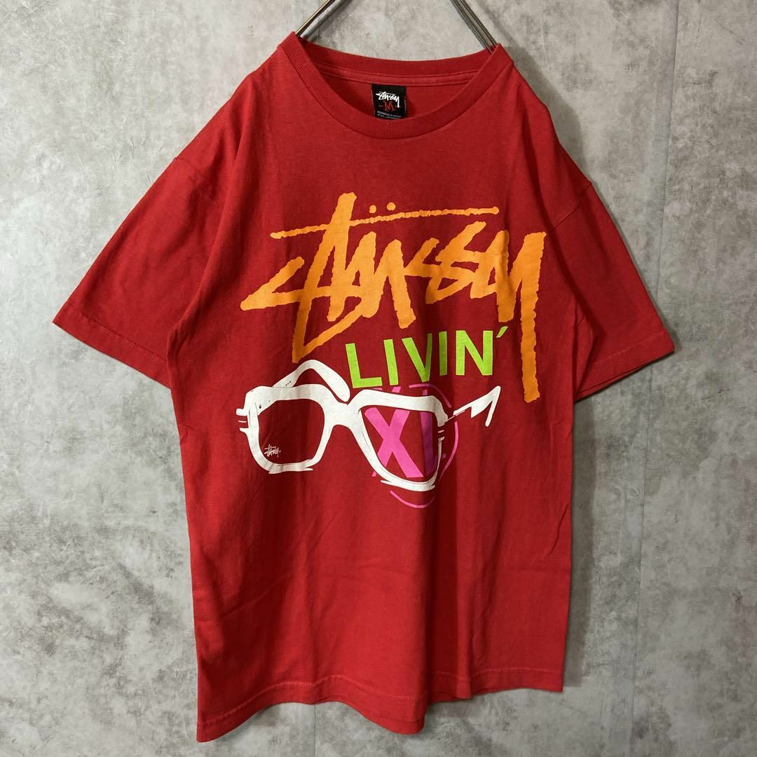 STUSSY(ステューシー)の【メキシコ製、メガネデザイン】stussyビッグロゴTシャツ古着ストリート赤M メンズのトップス(Tシャツ/カットソー(半袖/袖なし))の商品写真