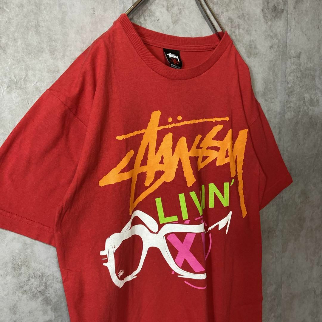 STUSSY(ステューシー)の【メキシコ製、メガネデザイン】stussyビッグロゴTシャツ古着ストリート赤M メンズのトップス(Tシャツ/カットソー(半袖/袖なし))の商品写真