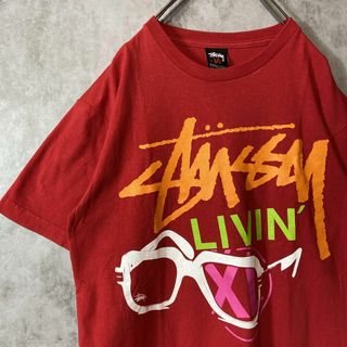 ステューシー(STUSSY)の【メキシコ製、メガネデザイン】stussyビッグロゴTシャツ古着ストリート赤M(Tシャツ/カットソー(半袖/袖なし))