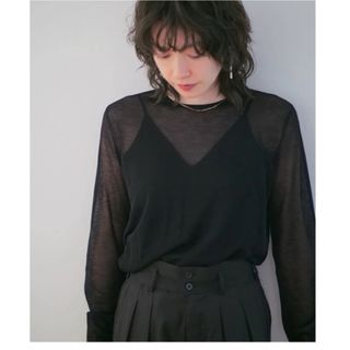 UNLENS  アンリアン　sheer knit crew neck tops