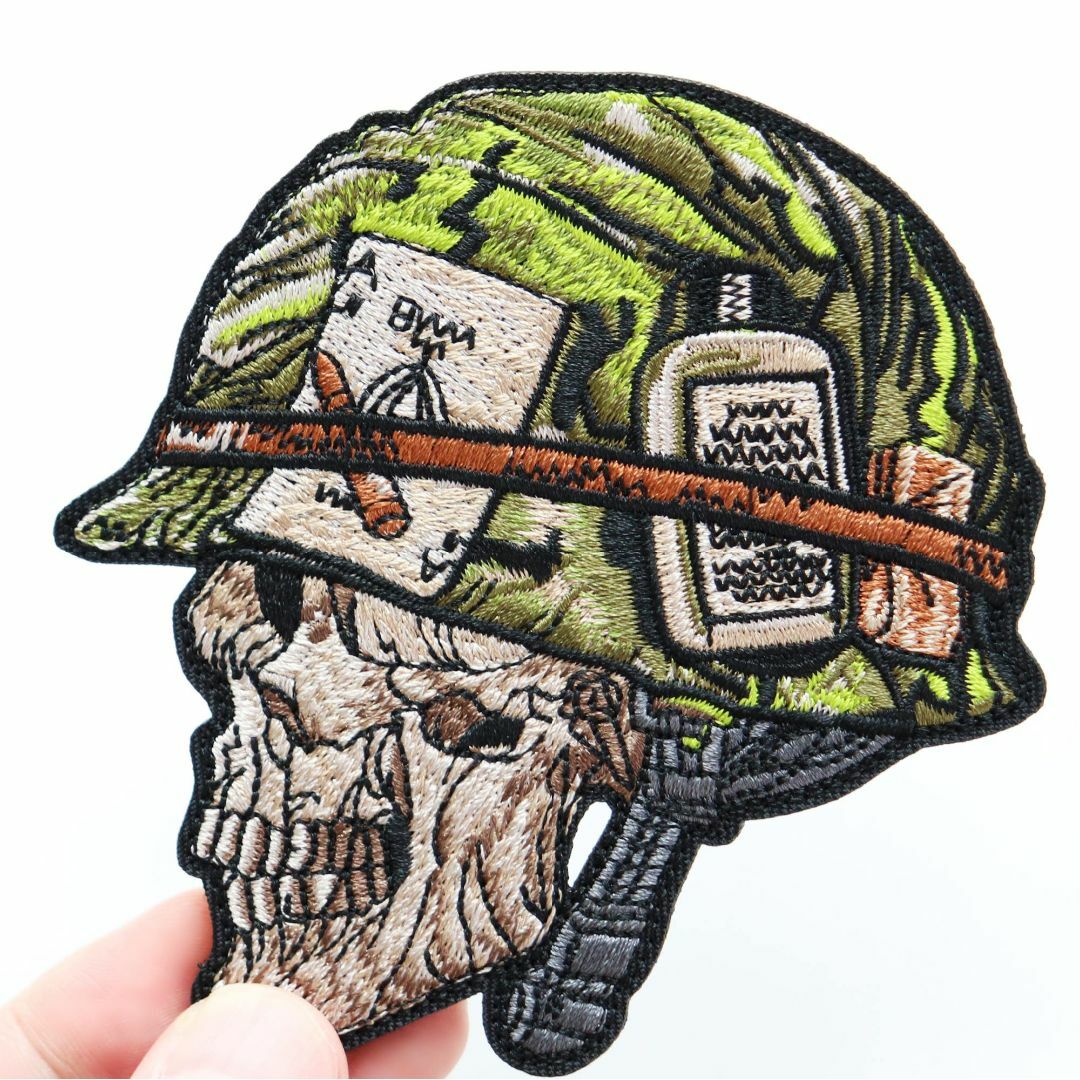 ワッペン ドクロ兵士の顔（頭蓋骨） マジックテープ（ベルクロ）着脱 刺繍パッチ メンズのファッション小物(その他)の商品写真