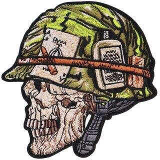 ワッペン ドクロ兵士の顔（頭蓋骨） マジックテープ（ベルクロ）着脱 刺繍パッチ(その他)
