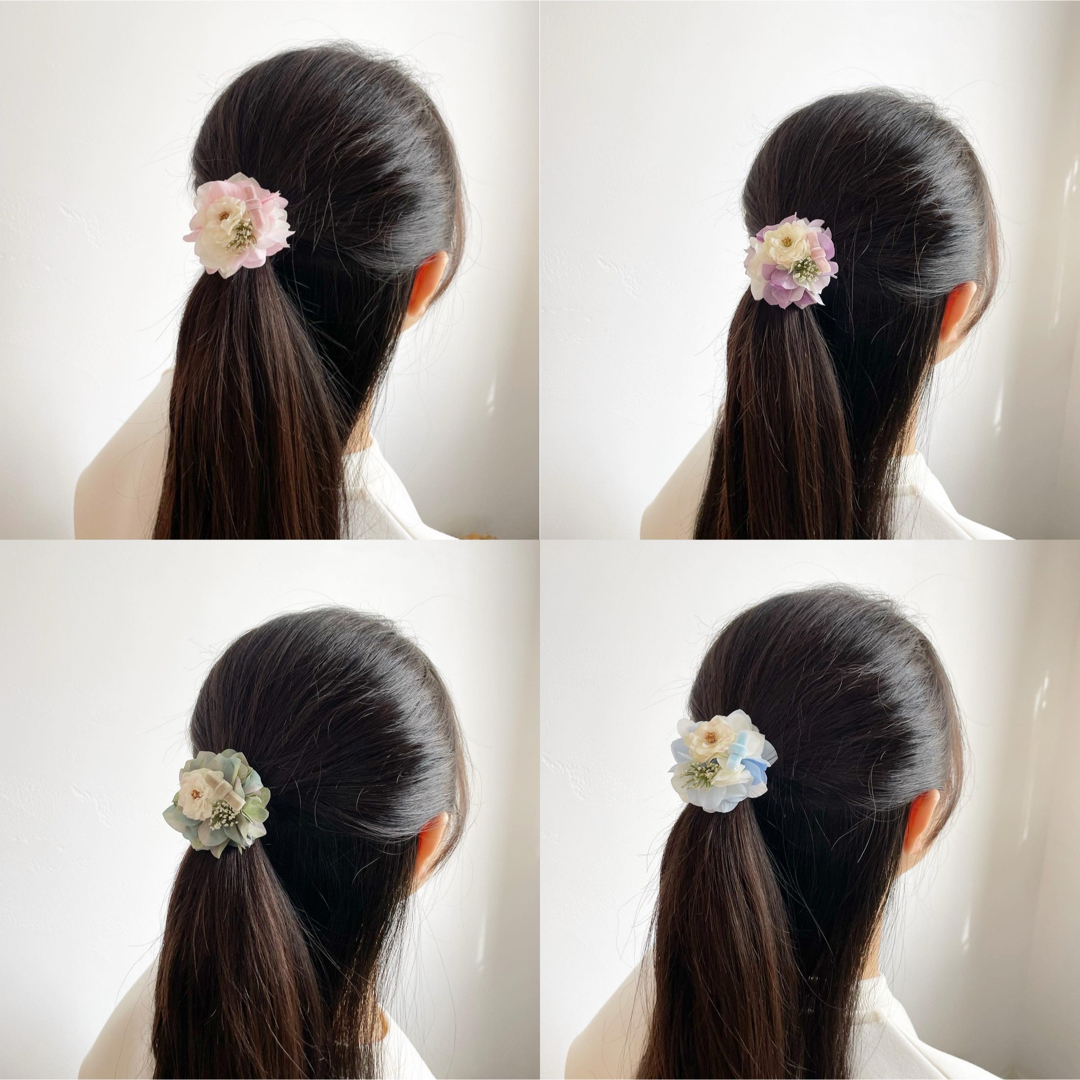 女の子の大好きをぎゅっと詰め込んだお花のヘアゴム  ハンドメイドのアクセサリー(ヘアアクセサリー)の商品写真