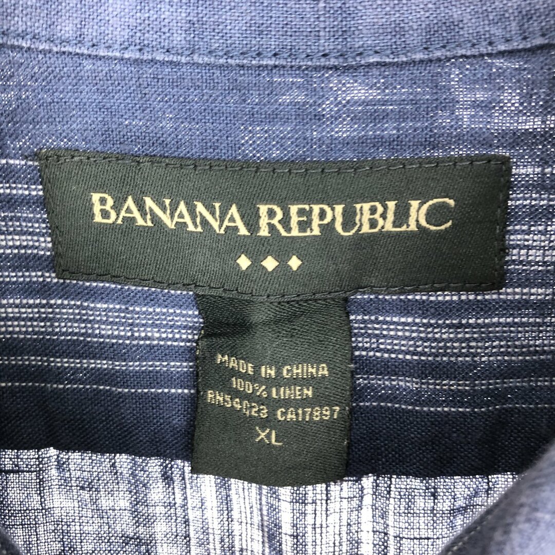 Banana Republic(バナナリパブリック)の古着 00年代 バナナリパブリック BANANA REPUBLIC ストライプ柄 半袖 リネンシャツ メンズXL /eaa446572 メンズのトップス(シャツ)の商品写真