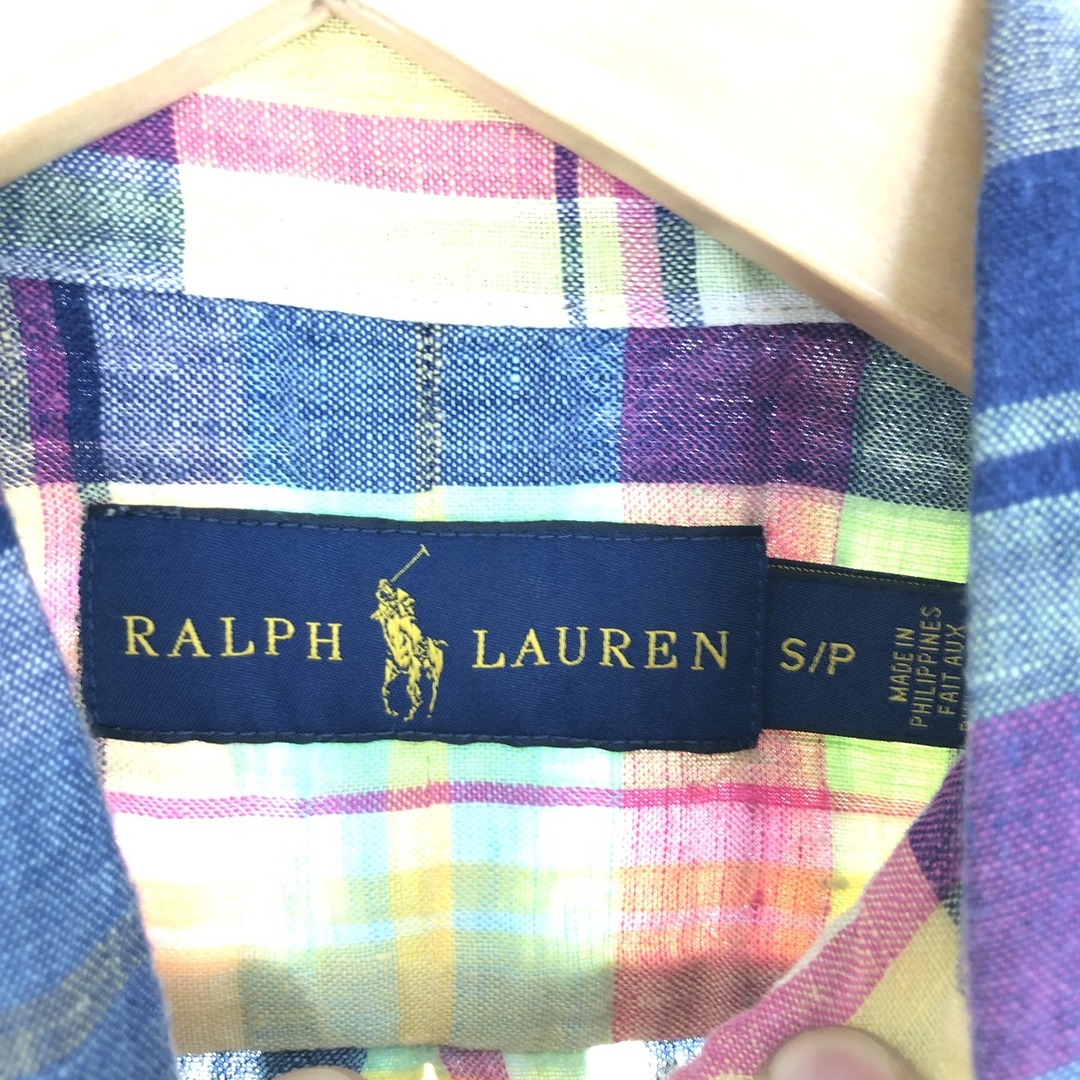 Ralph Lauren(ラルフローレン)の古着 ラルフローレン Ralph Lauren マドラスチェック 半袖 リネン ボタンダウンシャツ メンズS /eaa446577 メンズのトップス(シャツ)の商品写真
