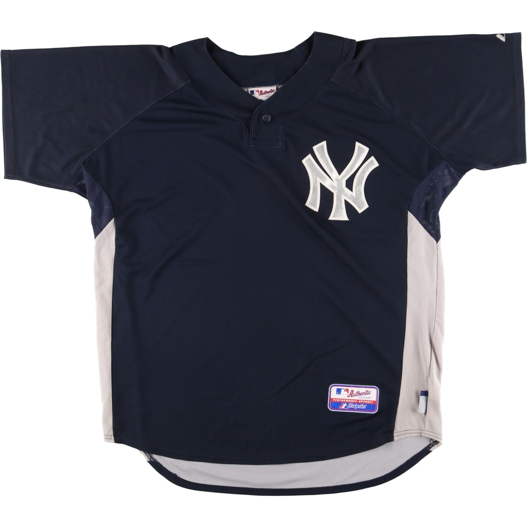 古着 90年代 マジェスティック MAJESTIC MLB NEW YORK YANKEES ニューヨークヤンキース ヘンリーネック ゲームシャツ ベースボールシャツ メンズL ヴィンテージ /eaa442290 メンズのトップス(Tシャツ/カットソー(半袖/袖なし))の商品写真