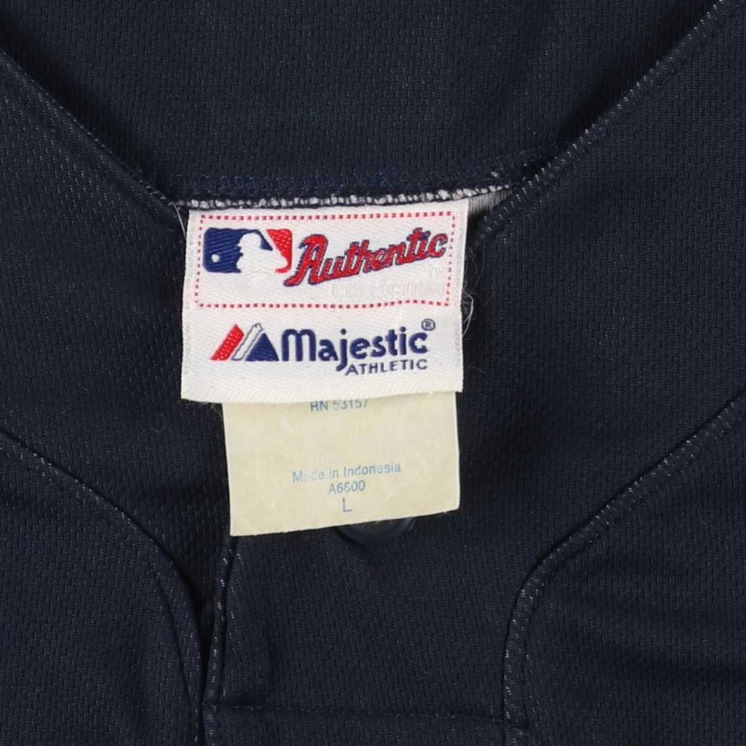 古着 90年代 マジェスティック MAJESTIC MLB NEW YORK YANKEES ニューヨークヤンキース ヘンリーネック ゲームシャツ ベースボールシャツ メンズL ヴィンテージ /eaa442290 メンズのトップス(Tシャツ/カットソー(半袖/袖なし))の商品写真