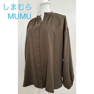 シマムラ(しまむら)のUSEDしまむら MUMUムムさんバンドカラーシャツ レディースMサイズ カーキ(シャツ/ブラウス(長袖/七分))