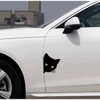 見つめ猫　白と黒の2枚セット　カーステッカー 凹み キズ隠し(見つめ猫白と黒)(車外アクセサリ)