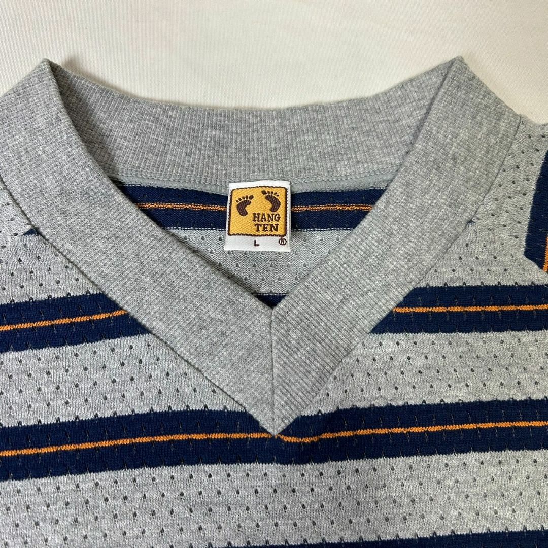 HANG TEN(ハンテン)の90s HANGTEN ハンテン メッシュ ボーダー Vネック Tシャツ L メンズのトップス(Tシャツ/カットソー(半袖/袖なし))の商品写真
