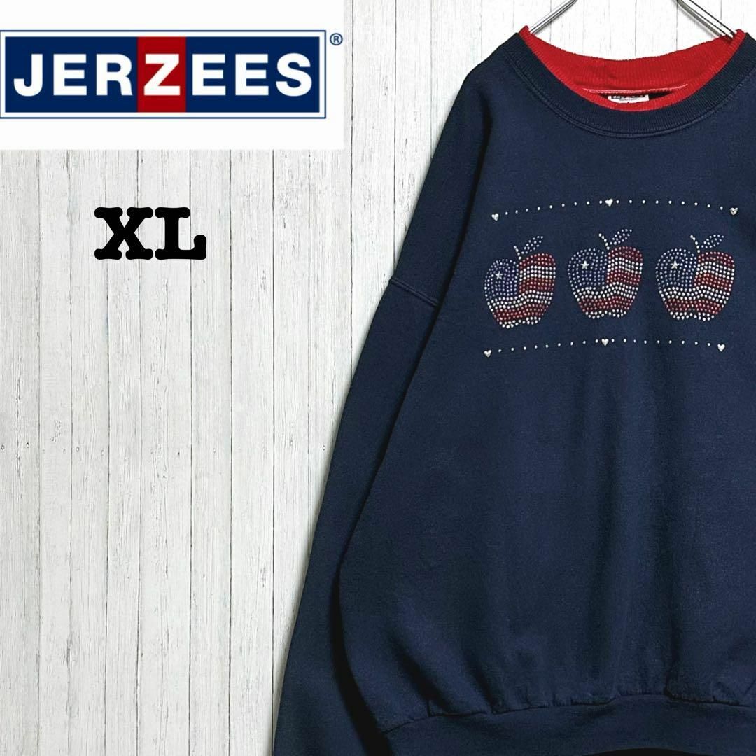 JERZEES(ジャージーズ)のジャージーズ　スウェット　ビッグシルエット　スタッヅ　ネイビー　アップル　XL メンズのトップス(スウェット)の商品写真