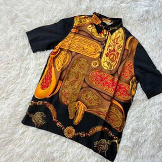 エルメス(Hermes)の【美品】HERMES 総柄トップス　プルオーバー　ニット切り替え(Tシャツ(半袖/袖なし))