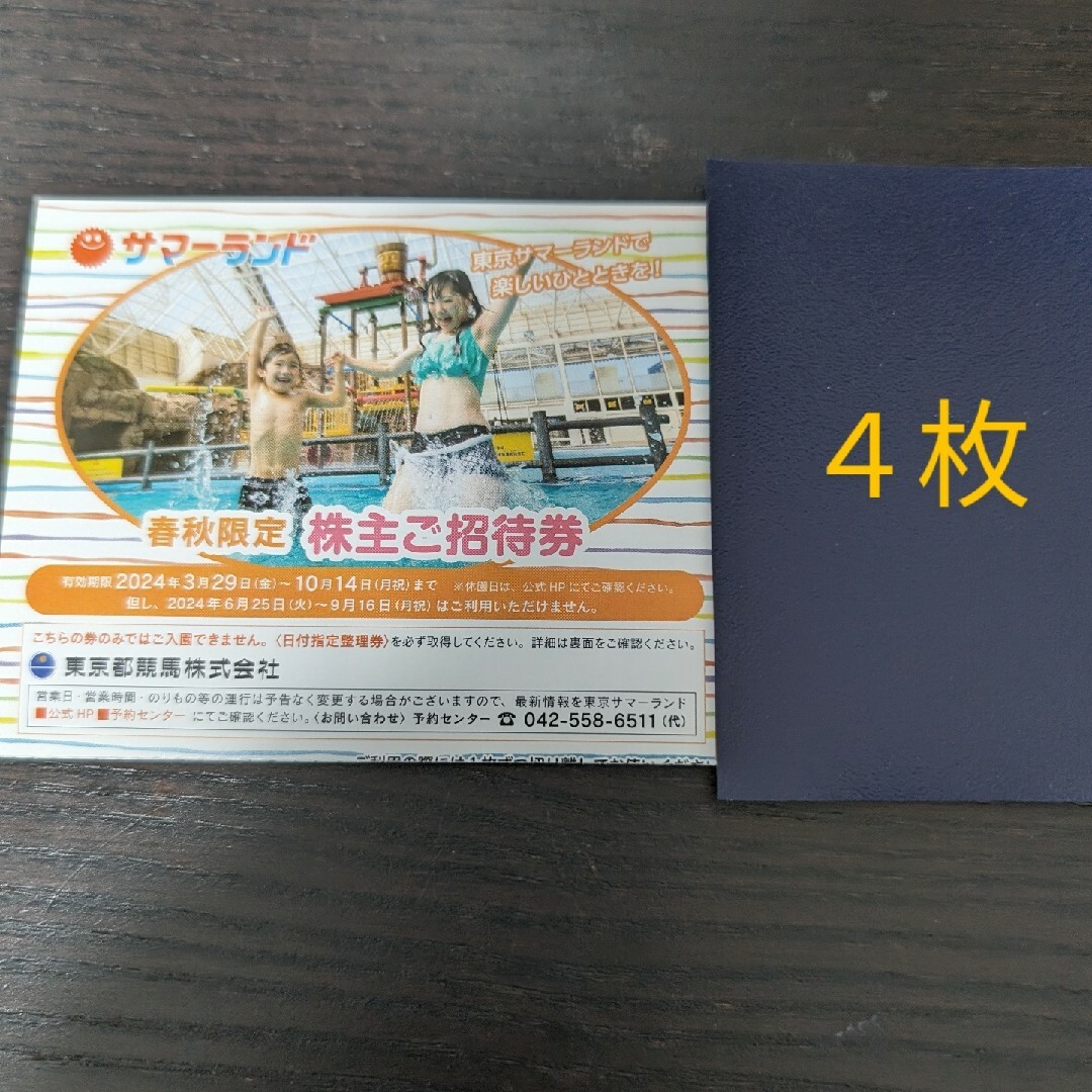 東京都競馬 東京サマーランド 株主優待券 １Dayパス 4枚 チケットの施設利用券(遊園地/テーマパーク)の商品写真