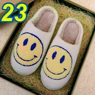 a にこちゃん★スリッパ★来客用★ルームシューズ★もこもこ★室内★厚底 23 黄(その他)