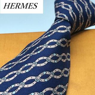 Hermes - 良品★ エルメス★ 有名 ブランド ネクタイ シルク  フランス製 ネイビー系