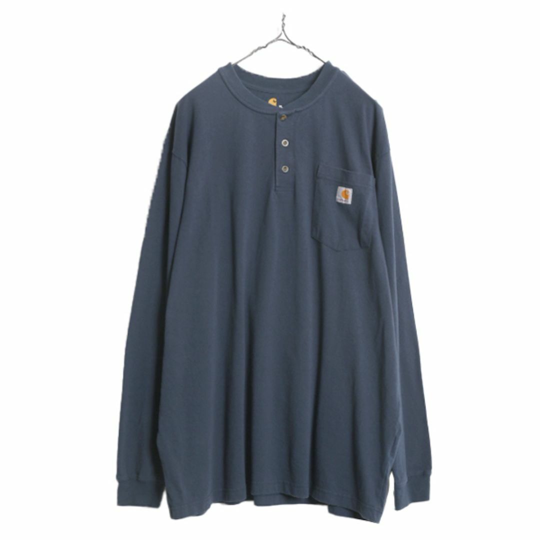 US企画 カーハート ヘンリーネック ポケット付き 長袖 Tシャツ メンズ XL / CARHARTT ロンT ポケT 大きいサイズ ヘビーウェイト ネイビー メンズのトップス(Tシャツ/カットソー(七分/長袖))の商品写真