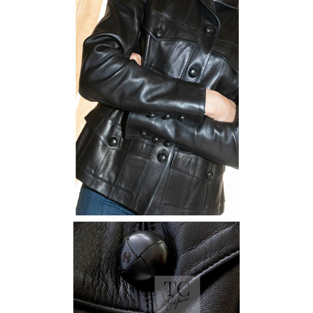 CHANEL(シャネル)のシャネル ジャケット CHANEL ブラック ラム レザー ココボタン 超美品 貴重 36 38 レディースのジャケット/アウター(テーラードジャケット)の商品写真
